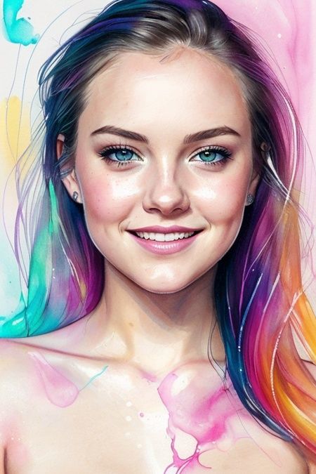 attractive appealing smile Alexis Texas naked by agnes cecile,  half body portrait,  extremely luminous bright design on T...