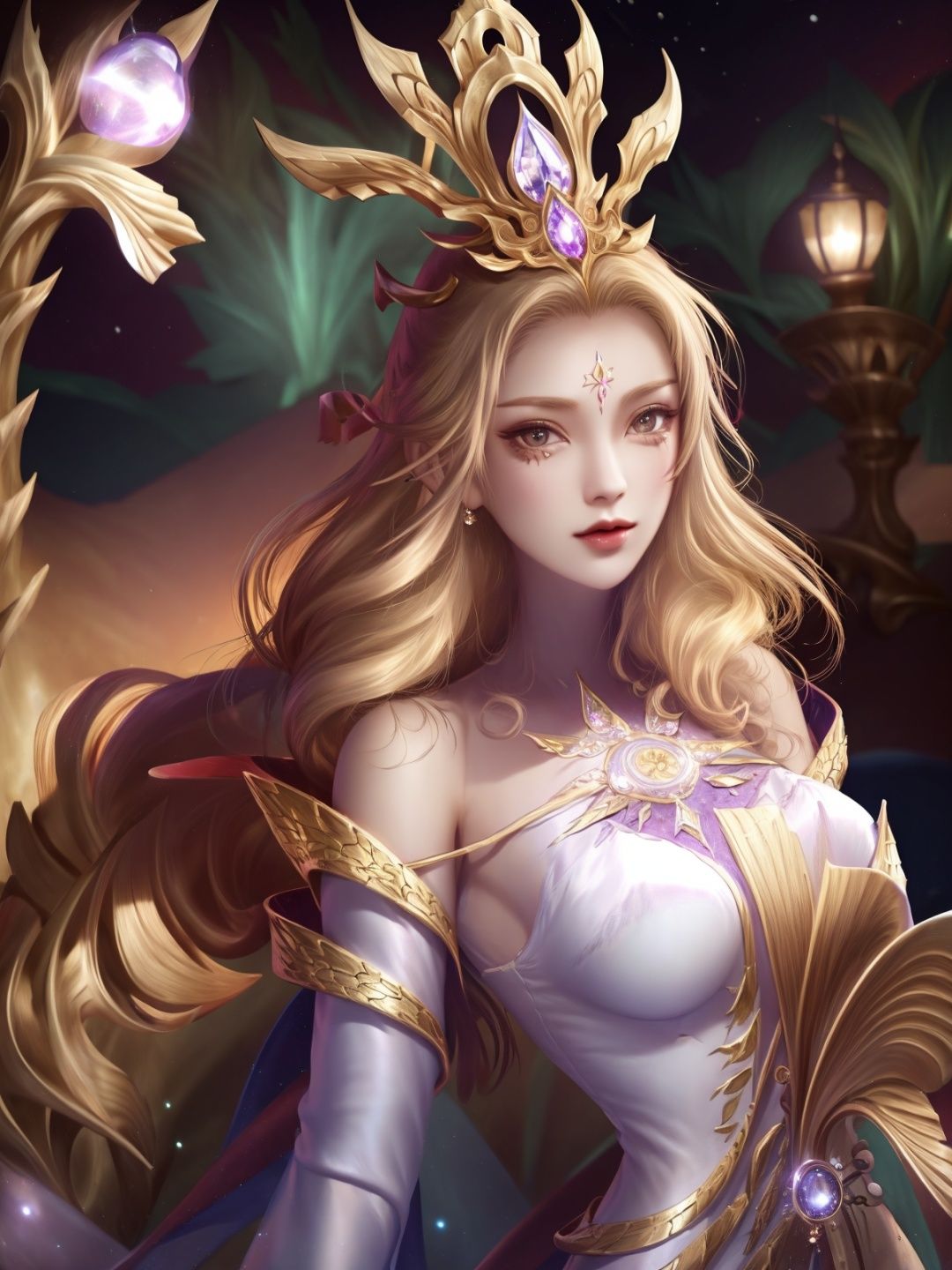 1girl,mature female,hair ornament,cityscape,night,lake,forehead mark,upper body,dress,long sleeves,arms behind back,dress,jewelry,gem,shiny,looking at viewer,standing, <lora:wuzetianNIKESIV_20230709214713-000010:0.8>