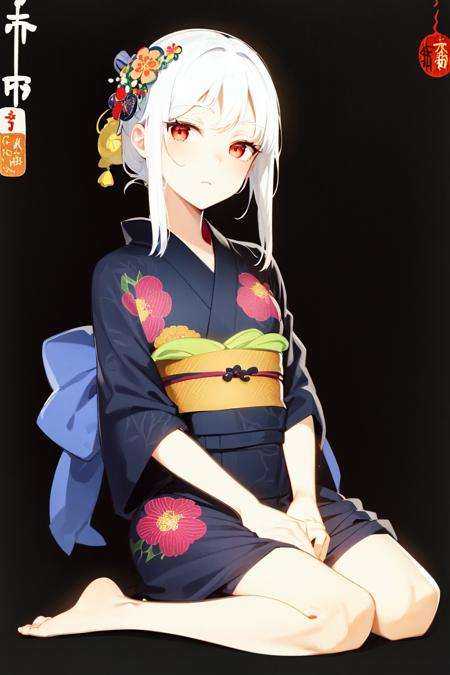 ohara koson,  black background,  1girl on Tensor.Art