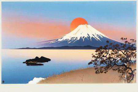ohara koson,  mount fuji,  clear sky on Tensor.Art