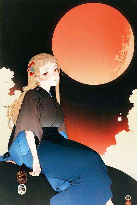ohara koson,  mount fuji,  clear sky on Tensor.Art