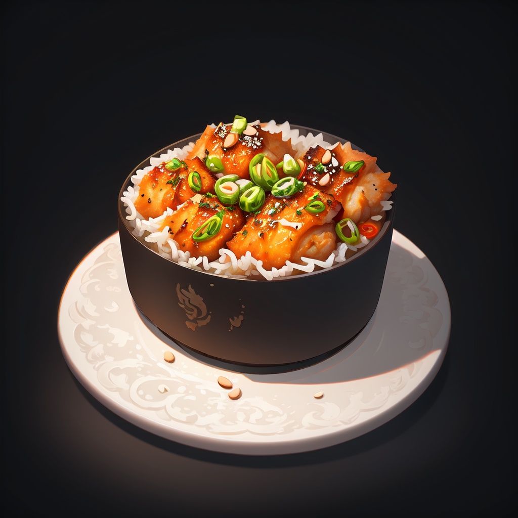 food, game icon institute, game icon,black background,simple background,plate,<lora:icon food-000038jiu:0.6>,Crispy chicken with peanuts in spicy sauce cube icon in traditional Sichuan cuisine style, rendered as a gorgeous game item asset.
