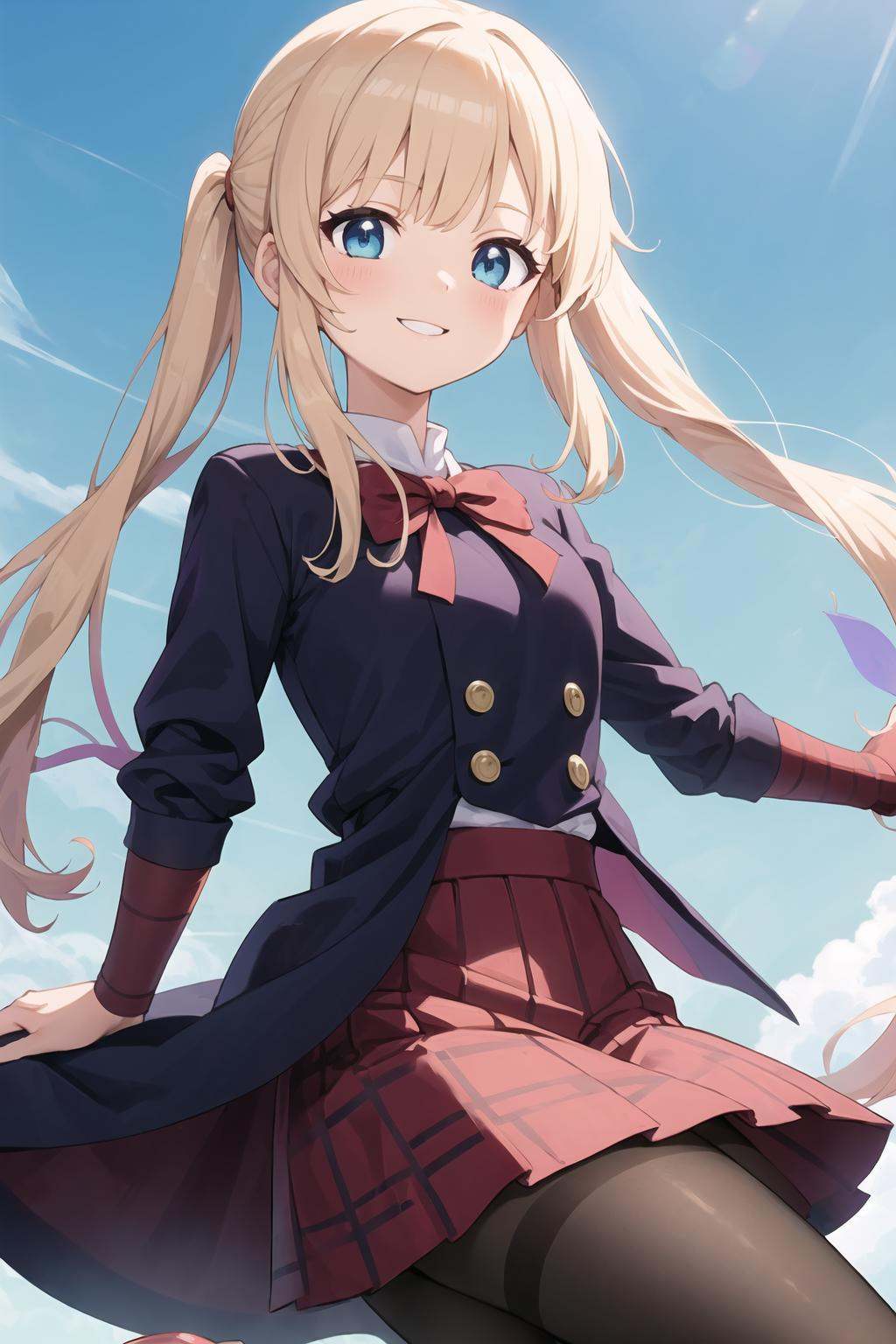 best quality, masterpiece,1girl, aoyama_blue_mountain, blue_background, gochuumon_wa_usagi_desu_ka?, hayami_saori, kimetsu_no_yaiba, kochou_shinobu, kotokasu_(kumagaisinya), pantyhose, smile, voice_actor_connection