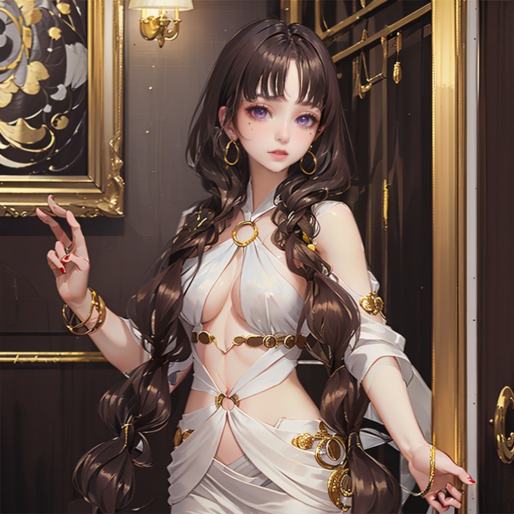 1 girl,  long brown hair,twins braid,,mole under eyes,earrings,(((masterpiece,best quality))),((good structure，Good composition,good atomy)), ((clear, original,beautiful)), Intelligent repair,Intelligent AI, <lora:yifu_20230709221902-000008:0.8>