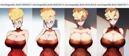 (8k, best quality, masterpiece:1.2),(detailed eyes), \(detailed facial features\), \(\(detailed clothes features\)\), upper  body,(large breasts, cleavage),(face focus),extremely detailed CG unity 8k wallpaper, huge filesize, ultra-detailed, highres, absurdres,beautiful eyes,ray tracing, dramatic shadows,fine detail,dramatic angle,high saturation,lens flare,(standing),soft light,Detailed skin texture, detailed clothing texture,looking at viewer,1woman,mature female, blue eyes,blonde hair,light blush,solo,china dress,highleg dress, <lora:dragonBall_Briefs-000018:1>