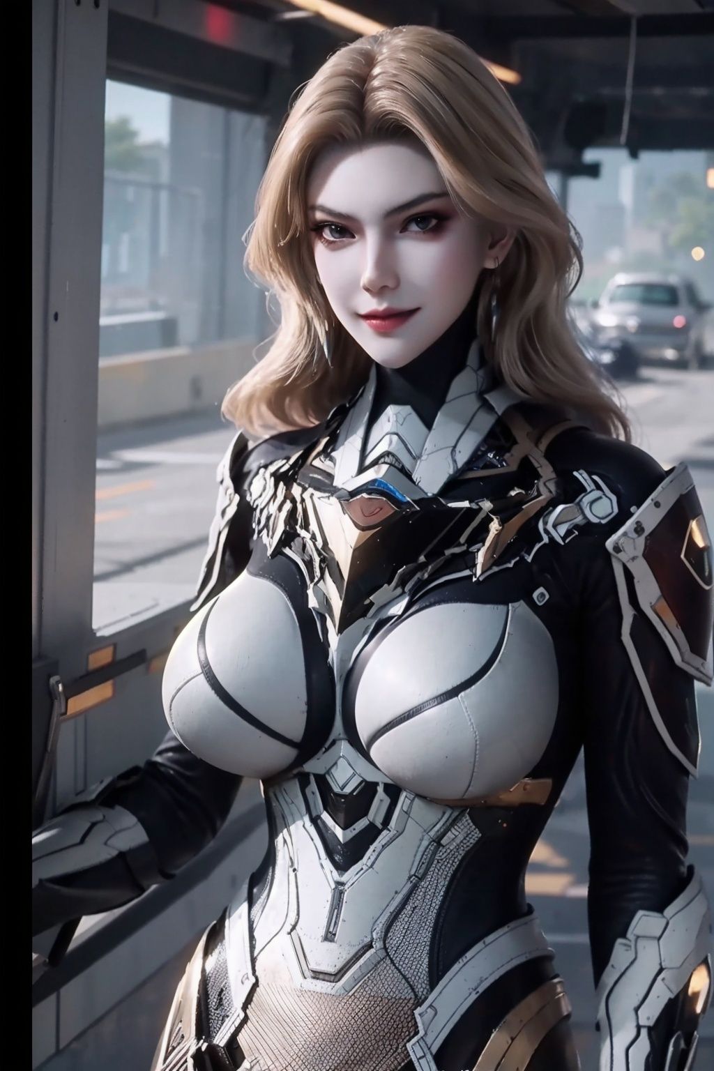 (8k, RAW photo, best quality, masterpiece:1.2), (realistic, photo-realistic:1.4), \(ulzzang-6500-v1.1\), \(detailed eyes\), \(detailed facial features\), \(\(detailed clothes features\)\), (upper body:1.2), (huge breasts:1.2), (face focus), extremely detailed CG unity 8k wallpaper, huge filesize, ultra-detailed, highres, absurdres, beautiful eyes, ray tracing, dramatic shadows, fine detail, dramatic angle, high saturation, lens flare, dramatic, god rays, silk, hyperrealistic, (photo background:1.2), (standing),cowboy shot, looking at viewer, (smile:1.1),(seductive smile:1.3), perfect hands,perfect body,wide hips, narrow waist, sharp focus, volumetric fog, 8k UHD, DSLR, high quality, (film grain:1.4), Fujifilm XT3,Seductive smile, (very long hair:1.2), 1girl,  <lora:DevouringTheStars_Venina-000010:0.8>