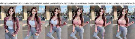 (8k, RAW photo, best quality, masterpiece:1.2), (realistic, photo-realistic:1.37),\(ulzzang-6500-v1.1\),\(detailed eyes\), \(detailed facial features\), \(\(detailed clothes features\)\), (full body:1.3),(large breasts),(face focus),extremely detailed CG unity 8k wallpaper, huge filesize, ultra-detailed, highres, absurdres,beautiful eyes,ray tracing, dramatic shadows,fine detail,dramatic angle,high saturation,lens flare,(standing),soft light,Detailed skin texture, detailed clothing texture,looking at viewer, 1girl, solo,light blush,(smile face,happy),solo,  <lora:yundong-000014:1> long_tracksuit,yoga pants <lora:koreandolllikenessV20_v20:0.5> <lora:taiwanDollLikeness_v10:0.3>,