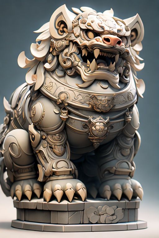 daxiji,<lora:daxiji_20230622120158-000008:0.7>,chinese stone lion,cyberpunk,a small bell on neck,Stepping on a hydrangea,full body,animal focus,masterpiece,finely detail,octane render,Stone sculpture,Stone base,strong muscles,front view,looking at viewer,