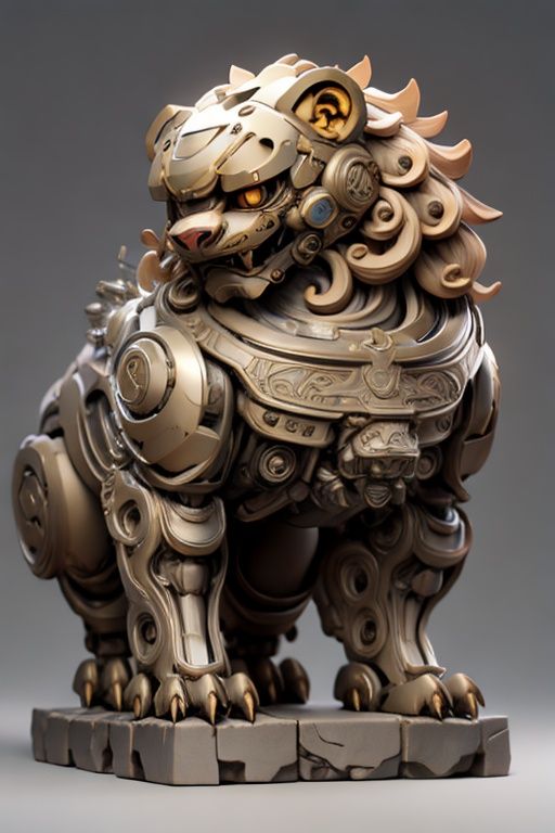 daxiji,<lora:jijia:0.4>,<lora:daxiji_20230622120158-000008:0.6>,chinese stone lion,cyberpunk,robot lion,a small bell on neck,Stepping on a hydrangea,full body,animal focus,masterpiece,finely detail,Stone sculpture,Stone base,strong muscles,front view,looking at viewer,<lora:LowRA:0.5>,no human,Mechanical joints,hydraulic rods,mechanical muscles,