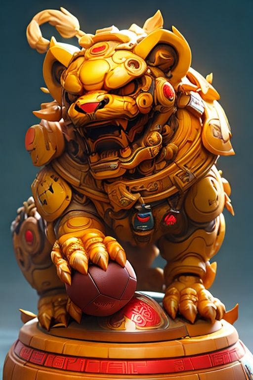daxiji,<lora:daxiji_20230622120158-000008:0.7>,chinese stone lion,cyberpunk,((Stepping on a ball:1.2)),