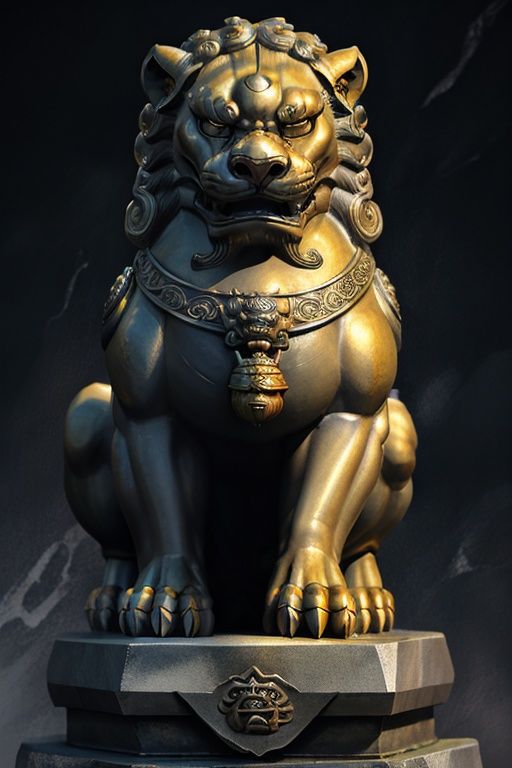 daxiji,<lora:daxiji_20230622120158-000008:0.6>,chinese stone lion,cyberpunk,a small bell on neck,Stepping on a hydrangea,full body,animal focus,masterpiece,finely detail,Stone sculpture,Stone base,strong muscles,front view,looking at viewer,<lora:LowRA:0.5>,