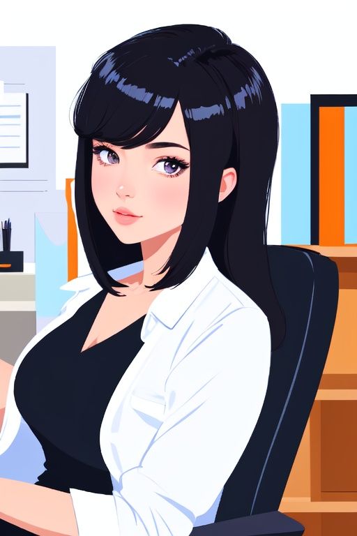<lora:Flatillustration_2023-05-26_163819-000005:0.6>,masterpiece,best quality,[(white background:1.2)::0.9],simple background,1girl,office room,flatillustration,illustration,looking at viewer,
