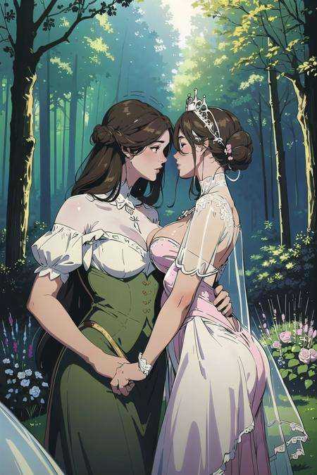 2girls,  couple,  kissing on Tensor.Art