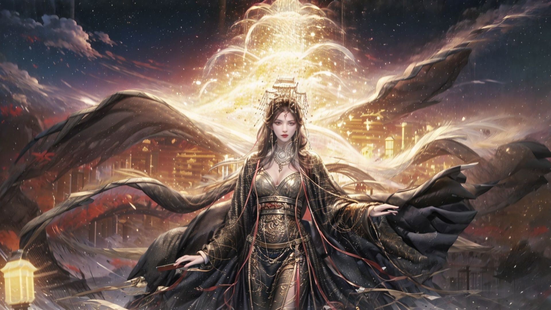 ((masterpiece)), ((best quality)), 8k, high detailed, ultra-detailed, A girl standing on the rooftop overlooking the city, rooftops, buildings, streets, city lights.,long