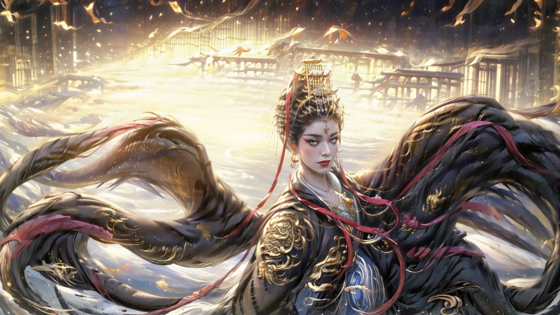 ((masterpiece)), ((best quality)), 8k, high detailed, ultra-detailed, A girl standing on the rooftop overlooking the city, rooftops, buildings, streets, city lights.