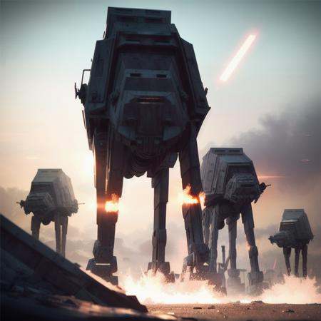 analog gloomy photo of a Star Wars ((AT-AT robot,  )),  (horror movie) on Tensor.Art