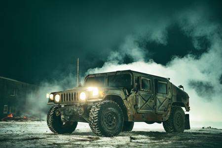 analog gloomy photo of an arctic camo HUMVEE car,  ,  ) on Tensor.Art