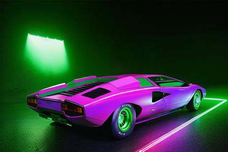analog gloomy photo of an iridescent silver Lamborghini Countach car,  ,  (in a race to save humanity ((at night))) on Ten...