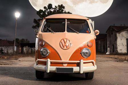 analog gloomy photo of an (orange) volkswagen kombi,  ,  ) on Tensor.Art