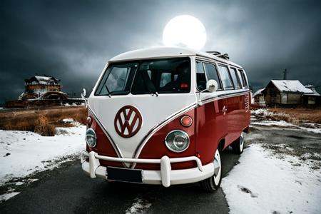 analog gloomy photo of an orange volkswagen kombi,  ,  ) on Tensor.Art