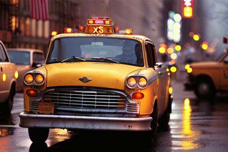 analog gloomy photo of a Checker Taxicab,  ,  rear view on Tensor.Art
