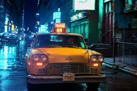 analog gloomy photo of a taxi,  ,  rear view on Tensor.Art