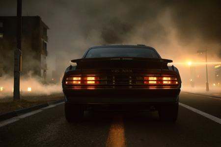 analog gloomy photo of a ((black car,  )),  (three quarter view) on Tensor.Art