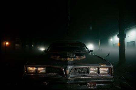 analog gloomy photo of a ((black car,  )),  (city streets (at night)) on Tensor.Art