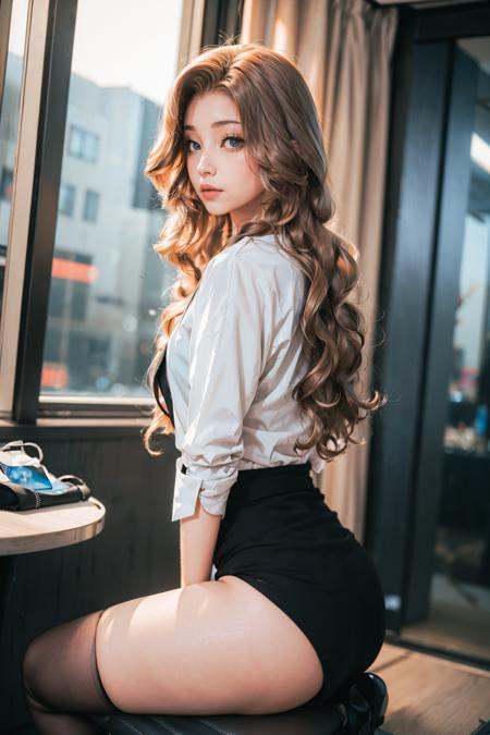 1girl, looking at viewer, sexy office lady, japan cyberpunk background, (dramatic angle, dynamic pose),