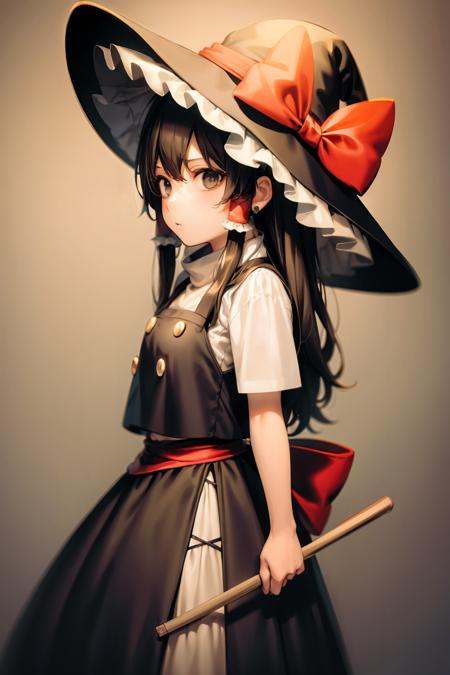 masterpiece, best quality,   <lora:reimu:0.8>,  <lora:marisa:0.8>,brown hair, hair bow,long hair,hair tubes, vest,black dress,witch hat, 