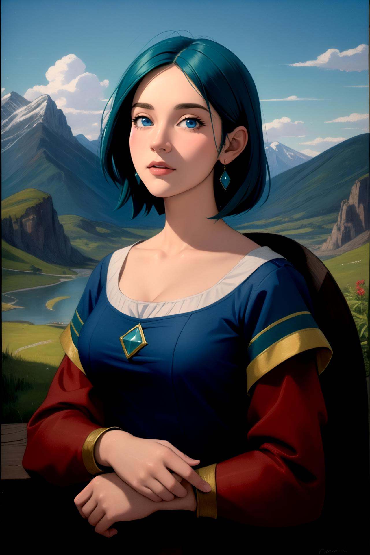 centered,  a painting of a woman with short (aqua hair,  with light blue eyes) on Tensor.Art