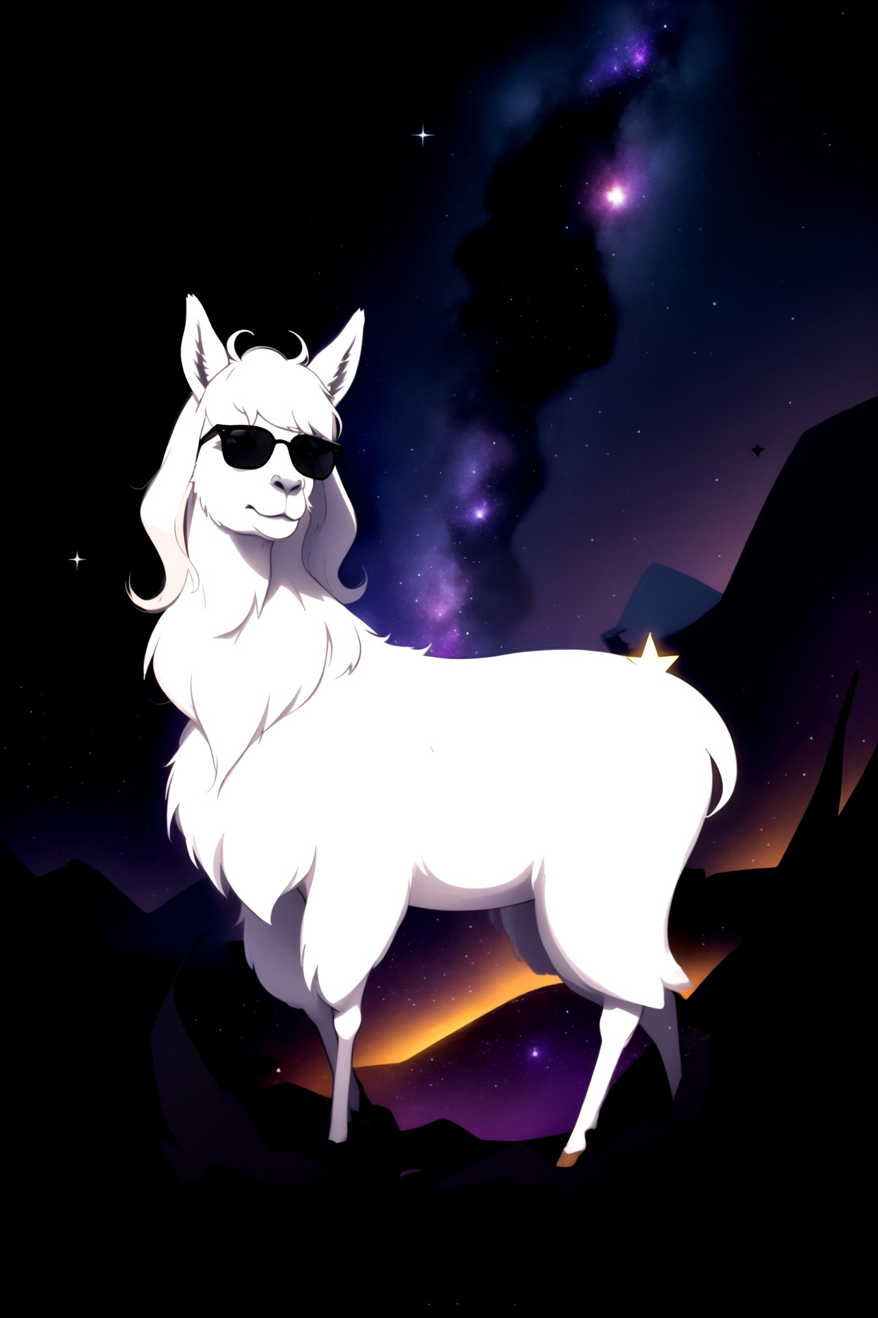 centered,  digital art,  | a llama dark black sunglasses on with on Tensor.Art