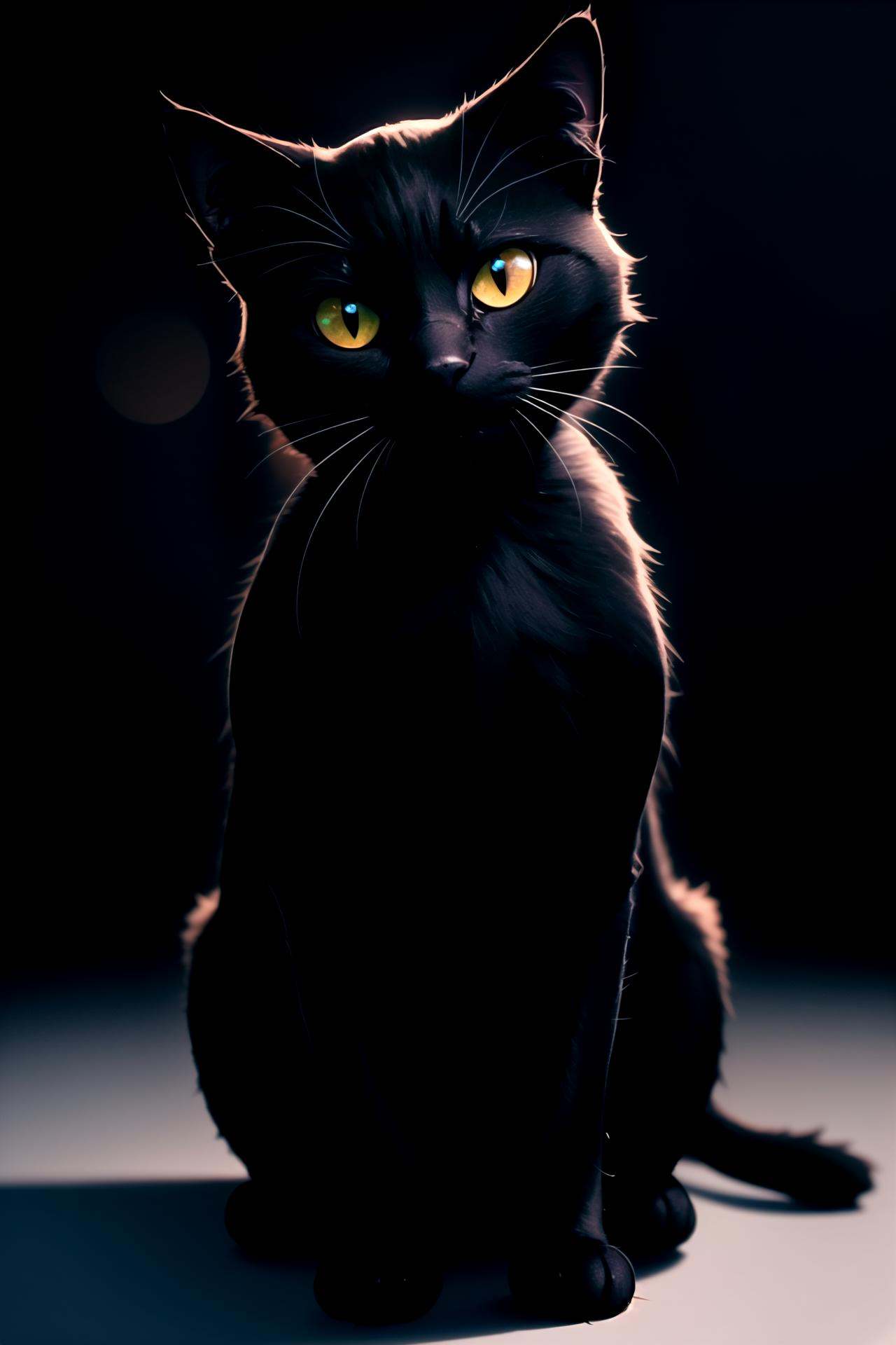 centered,  black cat sitting,  black background on Tensor.Art