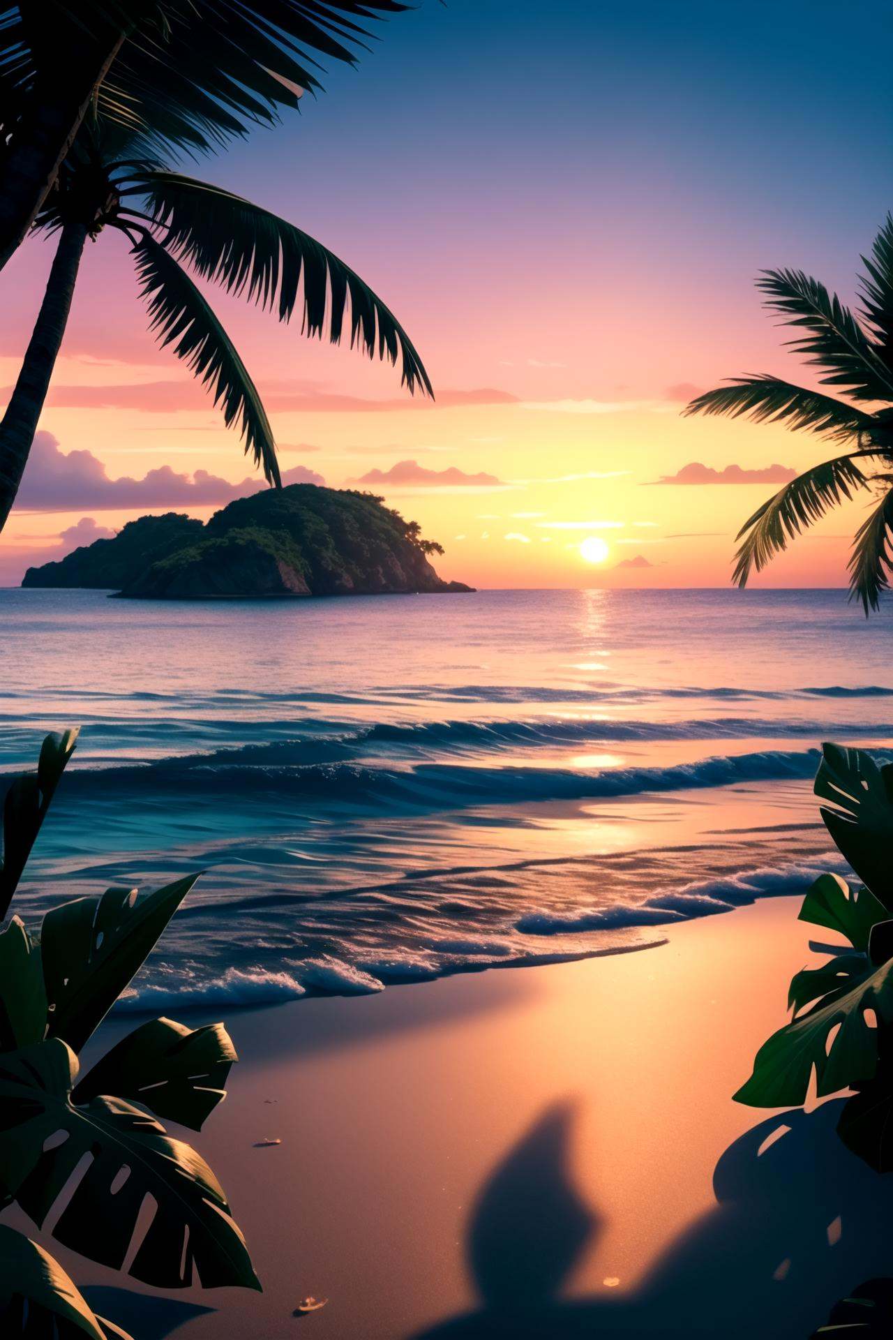 island,  tropical island scenery,  sunset on Tensor.Art
