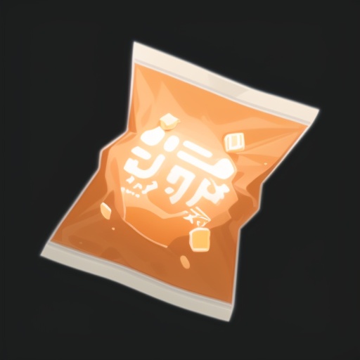 Game icon body, game icon, A packet of snacks, still life, official art, well-structured, HD, 2d, game project icon, Black background, <lora:game icon institute_ecyfg:0.9>