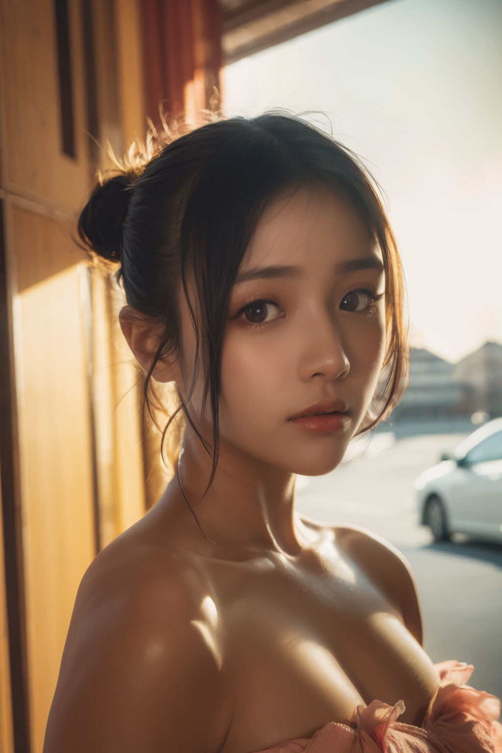 masterpiece, best quality,realistic, 1 girl, dark theme, soothing tones, muted colors, high contrast, (natural skin texture, hyperrealism, soft light, sharp),<lora:add_detail:0.4>