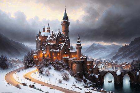 (extremely detailed CG unity 8k wallpaper),  ((full shot photo of the most beautiful artwork of a medieval castle with sur...
