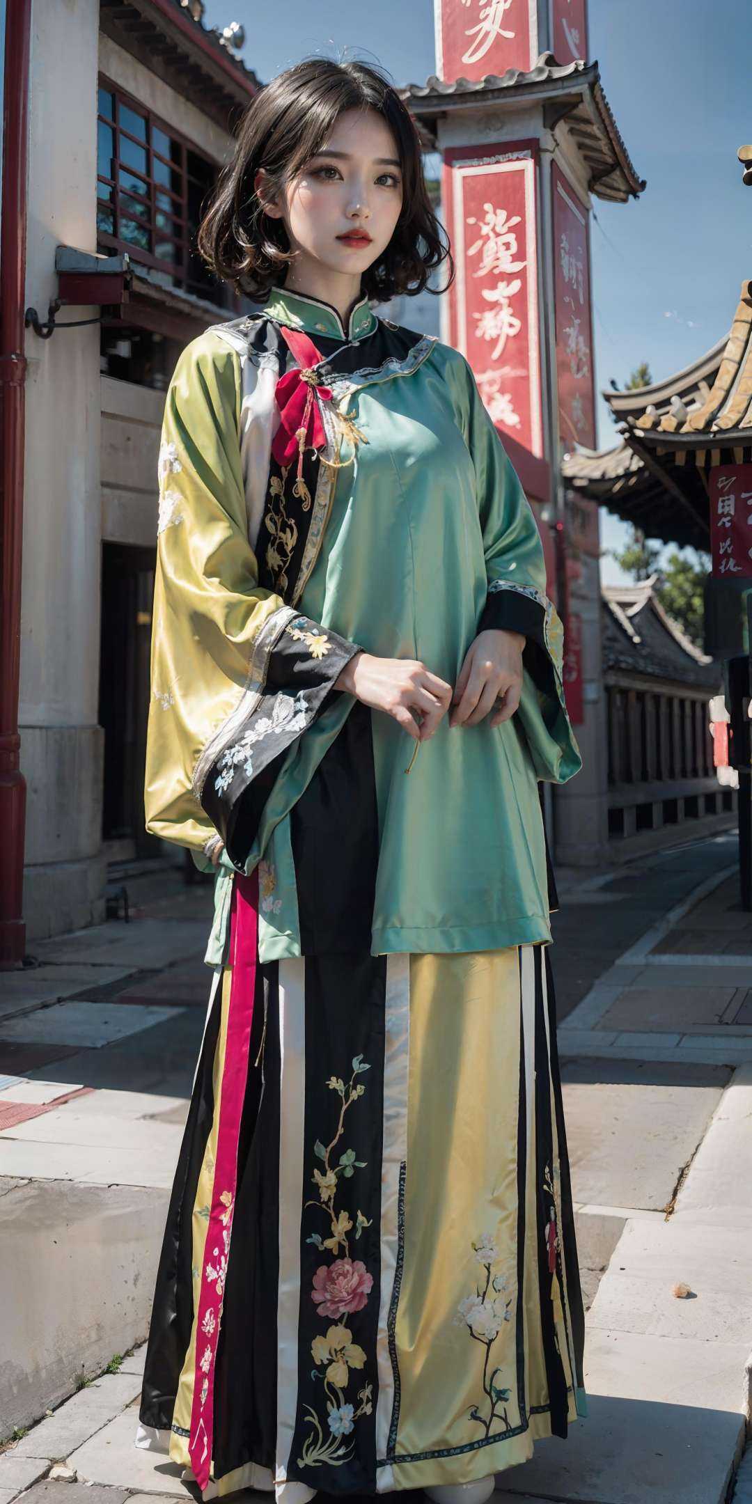 (pink/yellow/green/blue/red/white chinese clothes),  (floral print),  (pink/yellow/green/blue/red/white/black long skirt)...