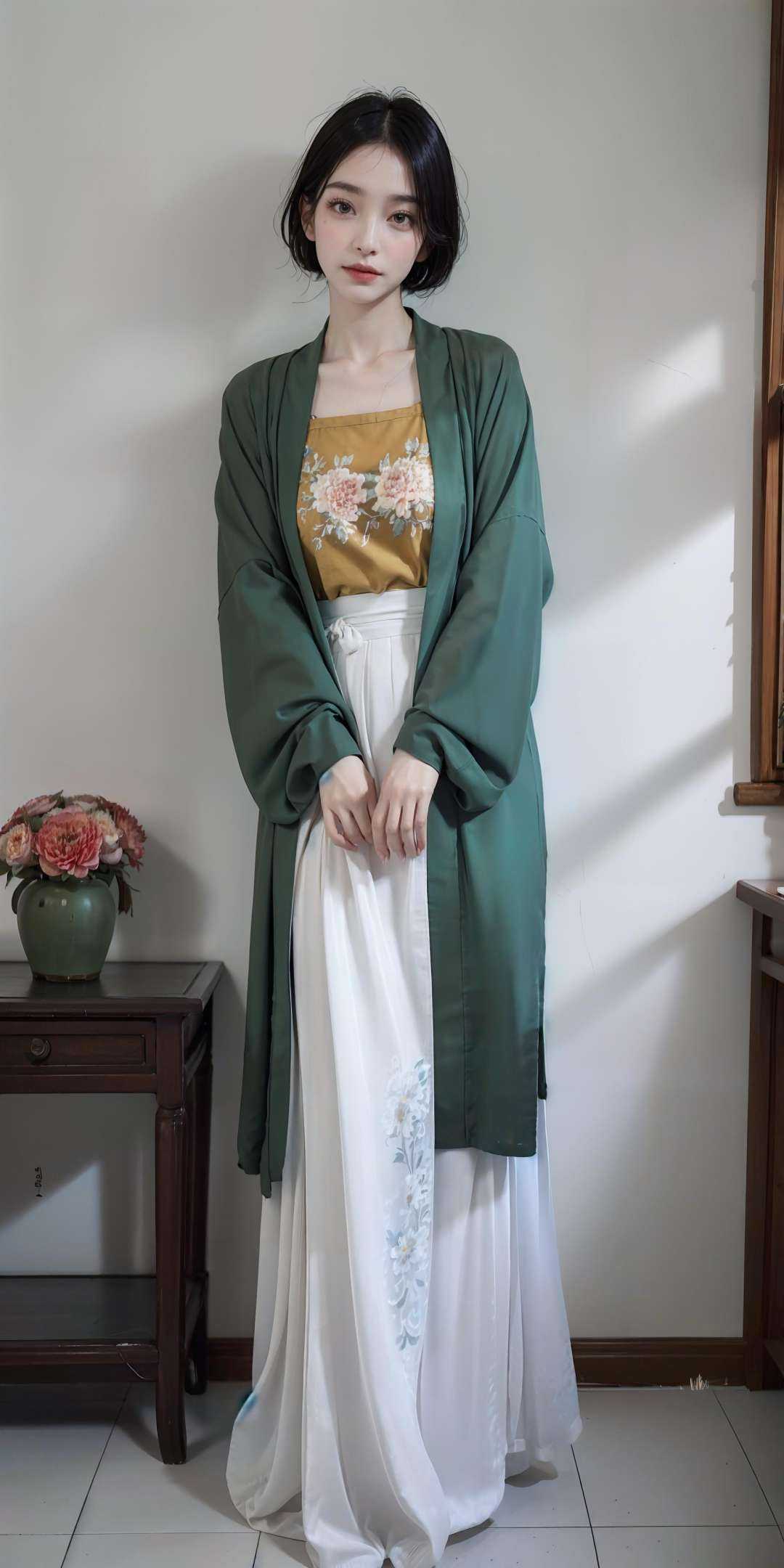 (hanfu),  (green shirt),  (white long skirt) on Tensor.Art