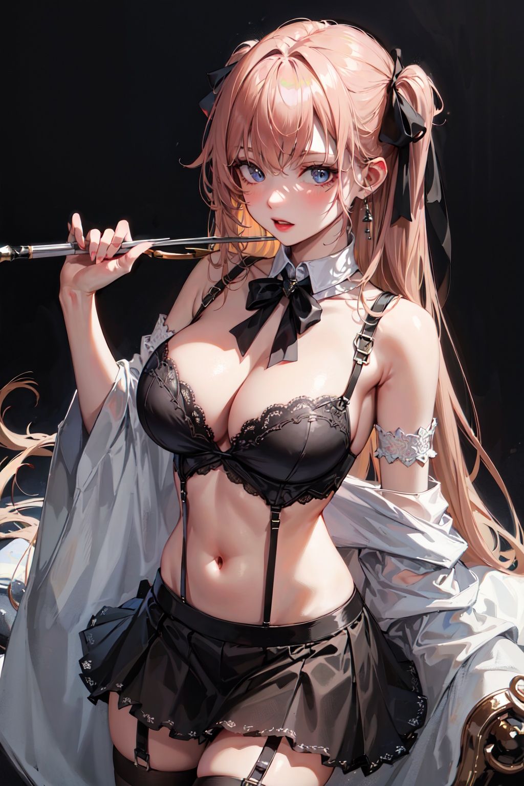 absurdres, highres,1girl,large breasts, black garter straps, skirt, 