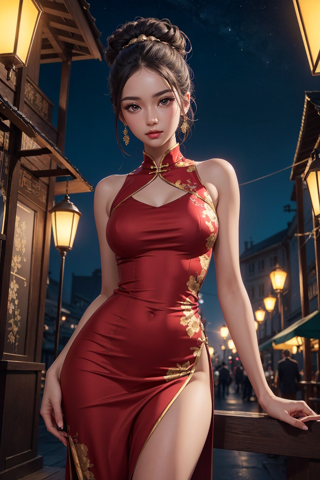 (1girl),  Chinese dress,  red dress on Tensor.Art