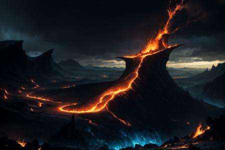 a demon castle on a high mountain cliff,  shell element,  crazy curve on Tensor.Art