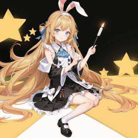 masterpiece, best quality,1girl, (solo:1.3),standing,full body, ChioriMikami,long hair,blue eyes,blonde hair,red rabbit ears,flat chest,official art, simple background, close-up,
