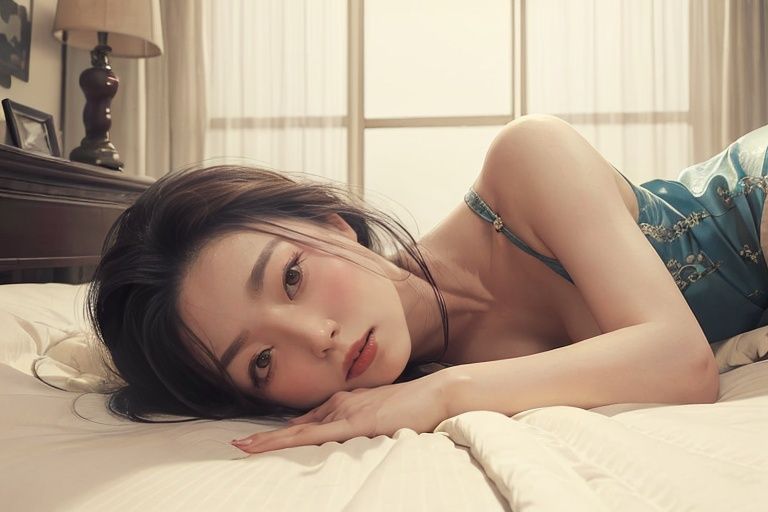 <lora:WongKarWai:1.2> , WongKarWai sytle, a woman, Lie on side, on the bed, qipao dress, top-down_bottom-up, cinematic angle, cinematic lighting, ultra realistic, elegant, best quality,((intricate)), ((highly detailed)), depth of field, ((professionally color graded)), HD, 8k, RAW photo 