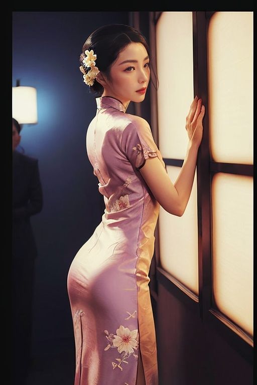 <lora:WongKarWai:1.2> , WongKarWai sytle, a woman, back against wall, night, qipao dress, dynamic pose, flower, cinematic angle, cinematic lighting, ultra realistic, elegant, best quality,((intricate)), ((highly detailed)), depth of field, ((professionally color graded)), HD, 8k, RAW photo,Canon DSLR,50mm,f/4 