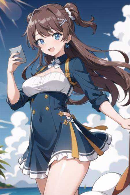 masterpiece, best quality,1girl, (solo:1.3),standing,ShinomiyaFuyumi,long hair,two sided ponytail,blue eyes,brown hair,