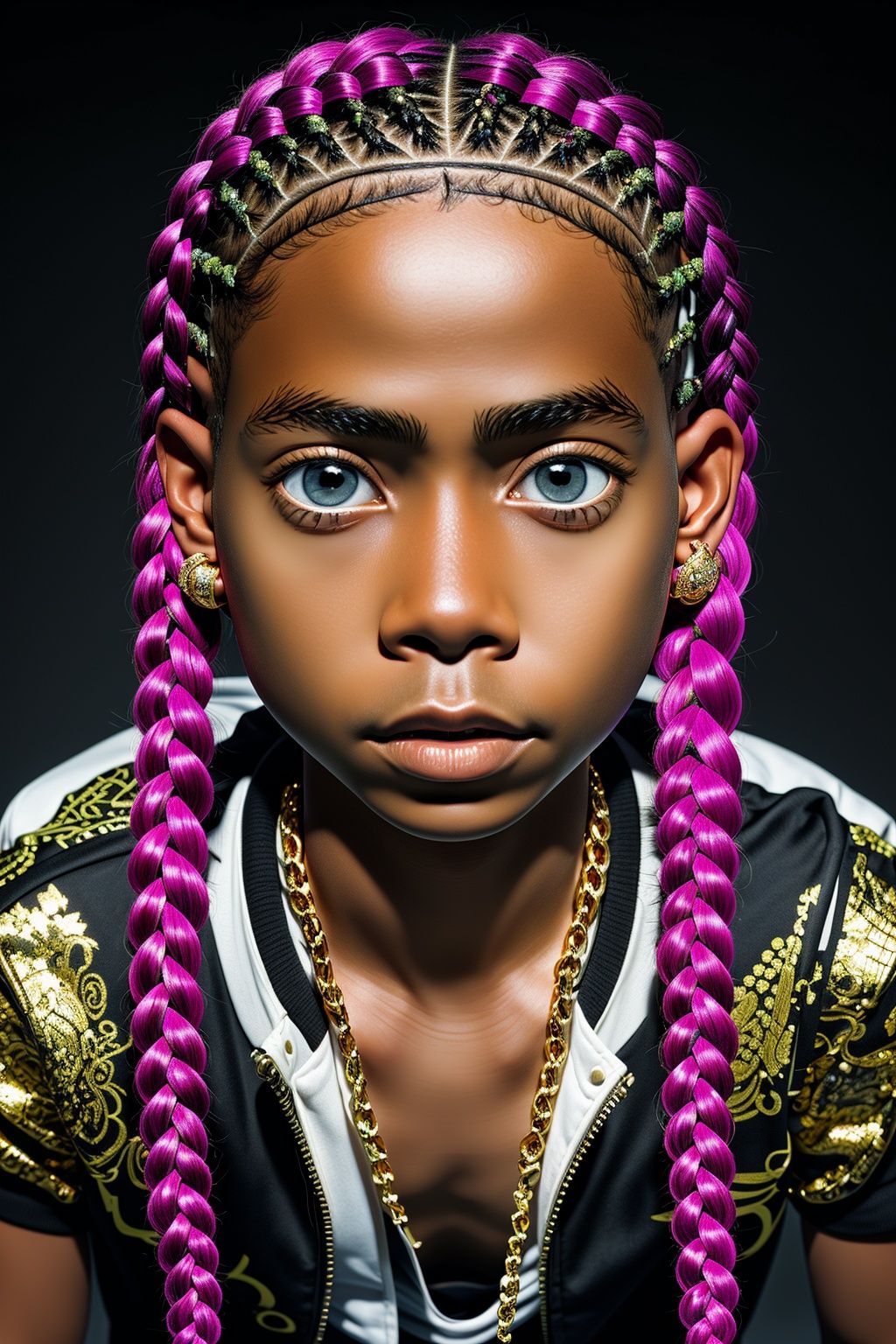 ((Best quality)),  ((masterpiece)),  ((realistic)) and ultra-detailed photography 1Boy nkneghmn neon ((Braided Hair)). by...