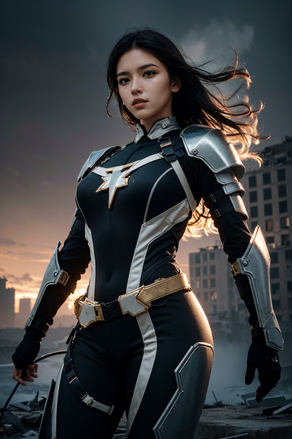 awoman,femalesoldier,onpatrolthroughtheruins,grim,bleak,dystopian,hairinmotion,wind-swepthair,wind-blownhair,(advancedfuturisticsciencefiction:1.4),(heavybodyarmor:1.3),nanoweaveundersuit,(hightech:1.2),(brightscreendisplays:1.3),(cablesandwires:1.2),mechanicalhydraulics,augmented,militaristic,intimidating,incricatecarboncomposite,(urbanbattefield:1.1),(cityinflames,pillarsofsmoke:1.25),battlescarredbuildings,destruction,wasteland,(cityruins:1.3),photorealistic,hyperrealistic,hyperdetailed,analogstyle,softlighting,subsurfacescattering,realistic,heavyshadow,masterpiece,bestquality,ultrarealistic,8k,goldenratio,Intricate,HighDetail,filmphotography,softfocus,(hispanic,spanish,darktanskin:1.3),dirtyskin,coveredindirt,(night,midnight,nightsky:1.25),(boltsoflightning:1.25),(cloudy,overcast,raining,rainfall:1.25),(mediumshot:1.4),grim,bleak,dystopian,(portrait:1.2),LOMO,<lora:LOMO_bate_2.0:0.7>,, (masterpiece:1.1, highres:1.4),1 girl,(soft blending:1.2),fluid colors,dreamy washes,fantasy,dream world:1.8,cowboy shot,Fantasy Style,<lora:kav3-02:0.7:1,1,1,1,1,0,0.2,0,0.8,1,1,0.2,0,0,0,0,0>,