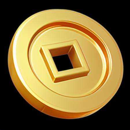 A gold coin in Chinese style, letterboxed, moon,structured, blackBottom, high-definition,Hand-painted style, game icon, black background  <lora:aki:1>
