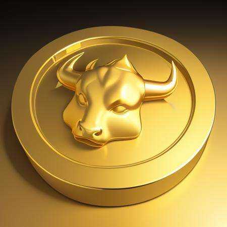 A gold coin,(an Bull on coin:1.25),(Pure Gold:1.1),(cartoon,3d:1.3),(masterpiece, top quality,best quality, official art, beautiful and aesthetic:1.2),Game ICON,HD Transparent background,Volume light,No human,fantasy,best quality,,game coin, <lora:coin:0.5>